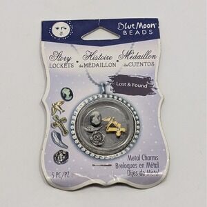 Blue Moon Beads Lost & Found Metal Charms 5pc Story Locket Cameo Cross Bird Rose